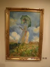 Woman with a Parasol Facing Right -oil painting reproduction Monet framed- No.1