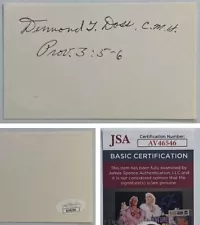 Hacksaw Ridge MOH Desmond Doss Signed Autograph 3x5 Index Card - JSA - FREE S&H!