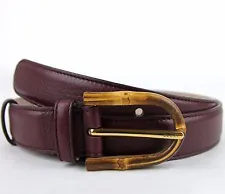 New Gucci Womens Burgundy Leather Belt w/Bamboo Buckle 322954 6149