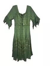 Sakkas Corset Dress Womens 1X/2X Green BellSleeve Embroidered Fairy Boho Gypsy