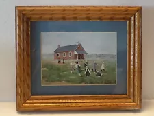 A TIME FOR PLAY Amish School Children ART PRINT - ANN MOUNT Matted in Oak Frame