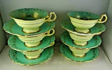 6 New Chelsea Staffs Fine Bone China Turquoise Gold Fruits Tea Cup Sets