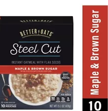 Better Oats Maple and Brown Sugar Steel Cut Oatmeal Packets wi Flax Seeds 15.1