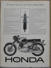 1963 Honda Super Hawk Motorcycle Print Ad; 305cc