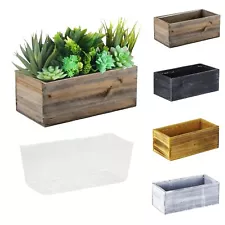 Natural Brown Wood Rectangle Planter Box With Removable Plastic Liner h4" Open