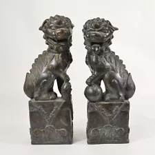 Pair Large Male & Female Asian BRONZE FOO DOG Statues