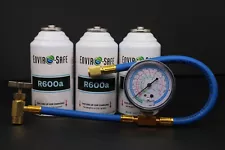 Enviro-Safe R-600a Refrigerant Inverted Piercing 6 oz/ 3 Cans and Brass Gauge