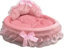 Princess Dog Bed Pet Cat Plush Soft Pink Dog Bed Couch New Thick Fluffy Bow Lace