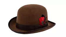 Derby Bowler 100% Wool Felt with Removable Feather Fedora Hat for Men