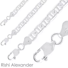 Real Sterling Silver Mens Diamond Cut Mariner Chain Necklace Stamped 925 Italy