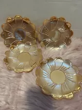 Vintage Peach Lusterware Flower Dessert plates scalloped 4 Pcs