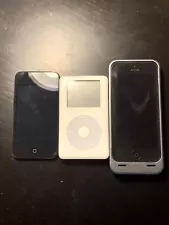 LOT of 3 iPod Music Players (8GB Touch 4G, 20GB Click Wheel, 16GB iPhone 5) READ