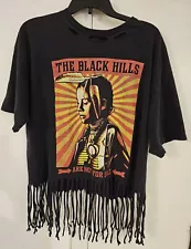 Obey "The Black Hills Are Not For Sale" Distressed Fringed Tshirt Black Size XL