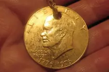 Dwight D Eisenhower 1976 Liberty Dollar Coin Plated Gold Color on Chain