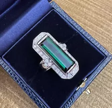 10.33 carat Elongated Green Tourmaline Ring w/ Diamonds in Platinum - HM2431SE