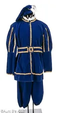 Renaissance Prince Costume 4 Pc Blue Velveteen Tunic Knickers Belt & Hat Medium