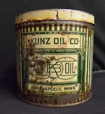 KUNZ OIL COMPANY MINNEAPOLIS MINNESOTA VINTAGE MOTOR 3 POUND HARD OIL EMPTY CAN