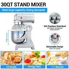 LEEVOT Commercial Food Mixer Dough Food Mixer 30Qt 3 Speeds Pizza Bakery 1800W