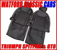 Triumph Spitfire & GT6 Seat Covers 1 Pair Black/White Vinyl with Headrest Covers