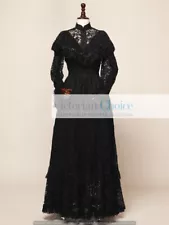 Black Victorian Gothic Lace Overlay Dress Penny Dreadful Vanessa Gown Witch 392