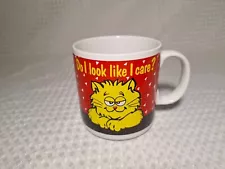 Vintage Yellow Cat "Do I Look Like I Care" Ceramic Coffee Mug B of A Inc