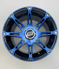 ONE SCRATCHD RIM SALE - MOOSE 387 X WHEEL 14X7 4/156 4+3 BLUE BLACK CHROME (For: More than one vehicle)