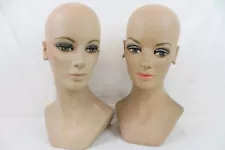 2 Vintage Fiberglass Mannequin Head Wig Painted Eyes Halloween Bust