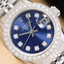 ROLEX LADIES DATE 6516 BLUE DIAL 18K GOLD STAINLESS STEEL DIAMOND WATCH