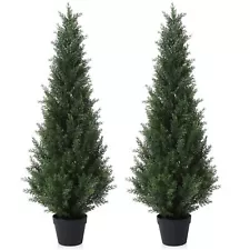 4FT Artificial Cedar Topiary Trees for Outdoors Potted Fake Cypress Trees Fau...