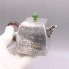 Fine 999 Pure Silver Teapot Square Handmade Tea Collectible Vintage Tea Pot