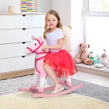 Qaba 54-0002 Kids Plush Rocking Horse Ride-on Toy Pony w/ Realistic Sound Pink