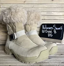 Womens Victoria's Secret Beige Suede Quilted Faux Fur Winter Boots Size 8 M GUC