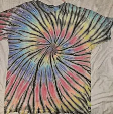 MULTI-COLOR Rainbow Swirl Hand-dyed TIE DYE XL T-SHIRT Gildan Brite Colorful