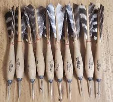 10 Vintage Apex Official No. 2 Wooden STEEL TIP Turkey Feather Throwing DARTS