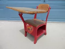 Antique Child's School Desk - metal wood red - extra small - LOCAL PICKUP AVAIL