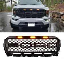 Grill For 2021-2023 Ford F150 Front Bumper Grille Grill Raptor Style W/LED Black (For: Ford Raptor)