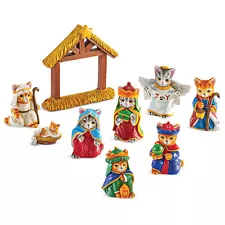 Hand-Painted 9-Piece Cat Christmas Nativity Scene Set