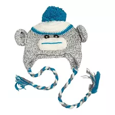 Crochet Sock Monkey Hat Childs Cap Kids Children with Tassels 7" wide