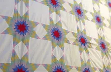 Vtg 30's 40's Touching Star Quilt Top Hand stitched Pastel Starburst Lone star