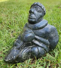 8.5" x 8.5" VINTAGE INUIT SOAPSTONE FIGURAL MAN CARVING