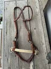 Horse Tack - Leather & Rope Sidepull Headstall Bridle