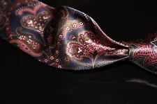 Italo Ferretti Italy Gloss Satin Chocolate Navy Mauve Ornate Paisley Silk Tie #2