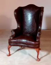 DOLLHOUSE MINIATURE BESPAQ LEATHER WING CHAIRS OAK 1" MINT