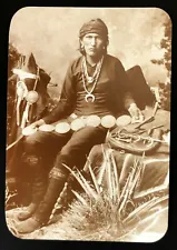 NAVAJO SILVERSMITH WITH CONCHO BELT AND ORNAMENTED BRIDLE TOOL KIT NEW RPPC