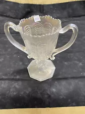 VINTAGE CARNIVAL GLASS -FENTON ORANGE TREE -WHITE LOVING CUP -HANDLED (13