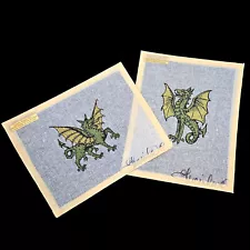 2 LUCINDA NEEDLEPOINT CANVAS LOT: MYTHICAL CREATURE WYVERN, DRAGONS BM