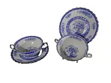 GLADSTONE BLUE RHAPSODY PATTERN SOUP COUPE & SAUCER BLUE FLOWERS & LEAVES