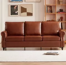 79'' Faux Leather Sofa, 3-Seater Nailhead Trim & Rolled Arms