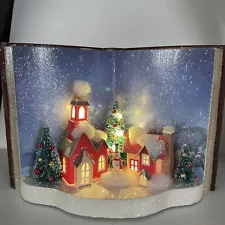 Lighted Christmas Village Book Winter Scene 3D Raz Imports Paperboard Glitter