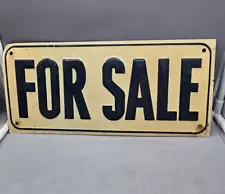 FOR SALE - 15"X7" Vtg Metal Tin Sign Embossed Off White / Blue